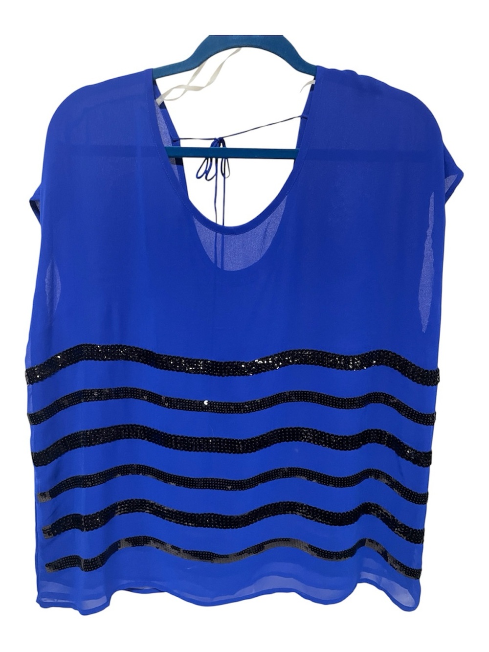 a.n.a Royal Blue Sequin Stripe Sheer Blouse